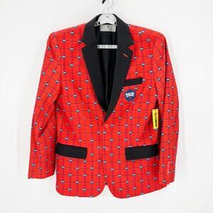 TIPSY ELVES SAMUEL ADAMS Boston BEER blazer SIZE L red black novelty print